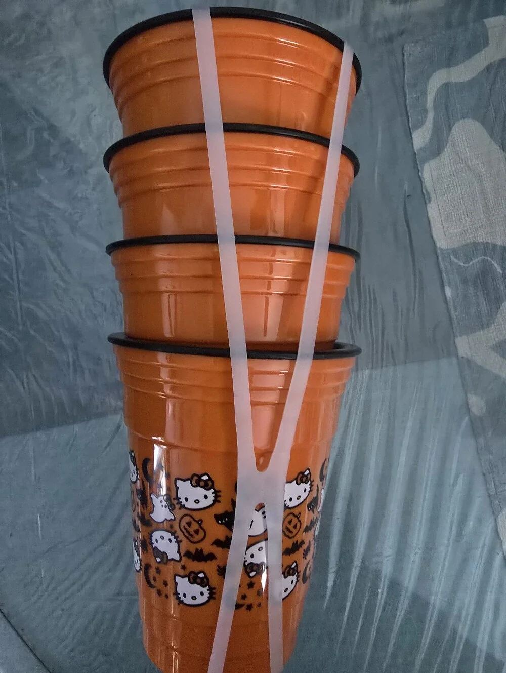 Hello Kitty Orange Halloween Party 4 Pc Cups - Ghost & Pumpkin Design